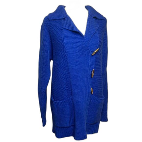 Lauren Ralph Lauren LRL Blue Cardigan Sweater Gold Toggle Flare Womens Designer - Picture 2 of 7
